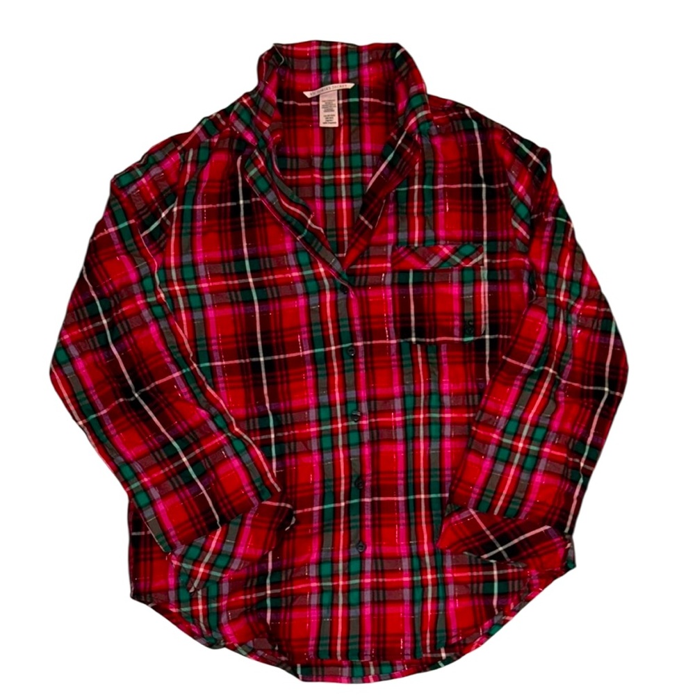 Victoria's Secret Red and Green Plaid Sleep Shirt EUC